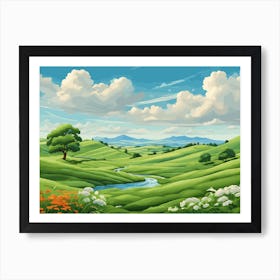 Landscape With Trees And Flowers Art Print