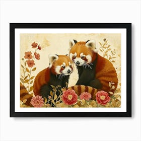 Floral Animal Illustration Red Panda 2 Art Print