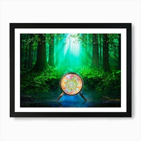 Water Banjo Nestled Amongst The Ancient Trees Of An Enchanted Forest Light Filtering Through An Ove (1) Art Print