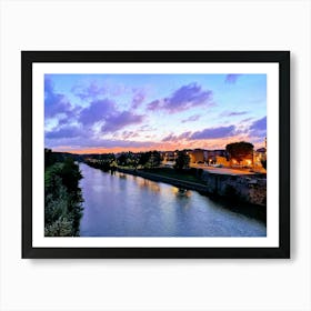 Twilight On The River Aude, Carcassonne. Art Print