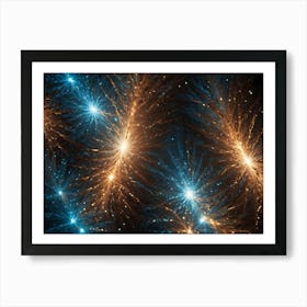 A Dark Background With Multiple, Glowing, Blue And Gold Lights Resembling Stars Or Galaxies Art Print