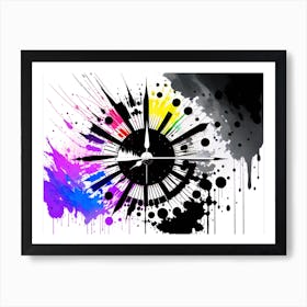 Clock With Paint Splatters Art Print