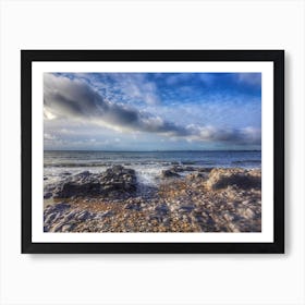 Pebbles , sea and clouds at Ogmore Art Print