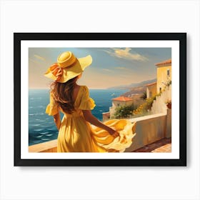 Woman in summer dress looking at the sea 9 Art Print