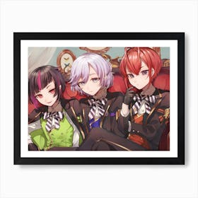 Three Anime Girls Sitting On A Couch Art Print