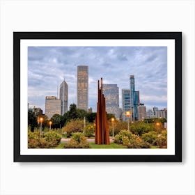 Chicago Skyline And Clouds  Art Print