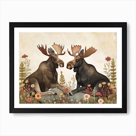 Floral Animal Illustration Moose 4 Art Print