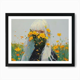 Girl With Yellow Flowers Art Print