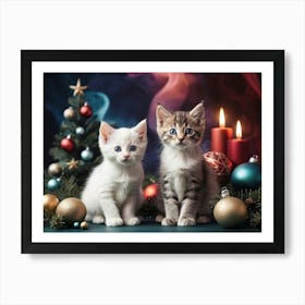 Cute Christmas kittens Pet Lover Art Print