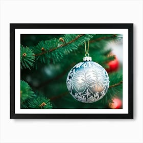 A Meticulously Detailed Geometrical Bauble Delicately Poised On The Thin Frost Dusted Branches Of (5) Art Print