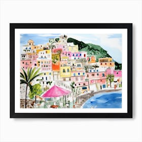 Positano Italy Cute Watercolour Illustration 2 Art Print