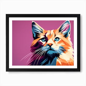 Cat Portrait, cat art, digital cat art, cat in pink background, Art Print