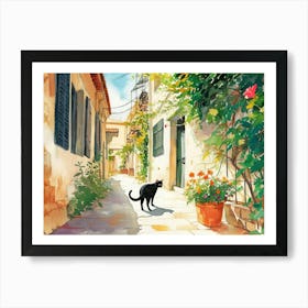 Larnaca, Cyprus   Cat In Street Art Watercolour Painting 4 Art Print