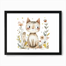 Little Floral Bobcat 1 Art Print