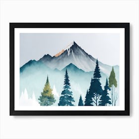 Mountain And Forest In Minimalist Watercolor Horizontal Composition 403 Art Print