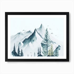 Mountain And Forest In Minimalist Watercolor Horizontal Composition 277 Art Print
