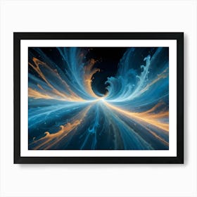 Abstract Blue And Orange Streaks Of Light Converge And Expand In A Dynamic, Cosmic Display Art Print