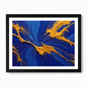 Abstract Art With A Blue And Yellow Paint Splatter Effect, Creating A Dynamic And Energetic Design Art Print