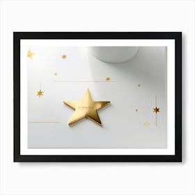 Five Point Scale Of Shiny Gold Star Ratings Glowing Against A Minimalist White Background Reflected (4) Affiche