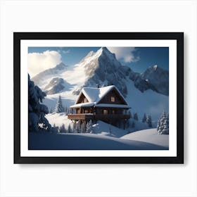 Mountain Cabin Perched On A Snowy Slope Art Print