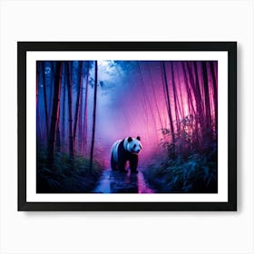 Twilight Engulfed Bamboo Forest Casting A Diffuse Glow Enveloping A Panda In Deep Purples Twilight Art Print