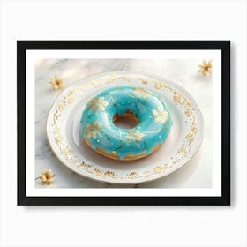 Turquoise Donut Adorned With Intricate Gold Floral Patterns Swirling Across Its Glazed Surface Res Art Print