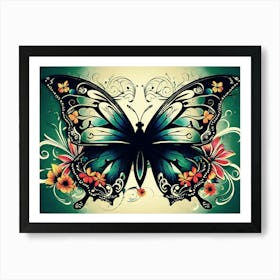 Butterfly With Flowers 2 Art Print