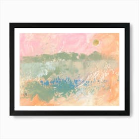 Abstract Landscape In Olive Green Peach And Pink - contemporary minimal living room bedroom Art Print
