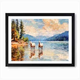 Horses Painting In Bled, Slovenia, Landscape 4 Art Print