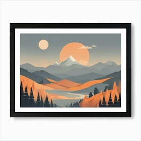 Misty mountains horizontal background in orange tone 58 Art Print