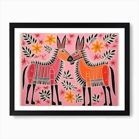 Donkey 3 Folk Style Animal Illustration Art Print