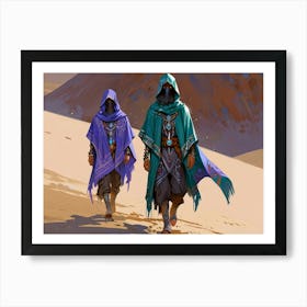 Two People Walking In The Desert Art Print