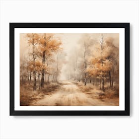 A Painting Of Country Road Through Woods In Autumn 62 Póster