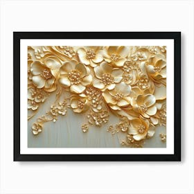 3d Gold Relief Floral 1 Art Print