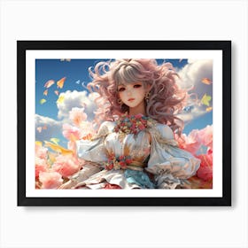 Fantasy Anime Girl Print Resting on a Cloud Affiche