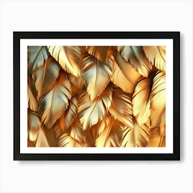 3d Golden Feathers With Luxury Leaves Texture Art Print