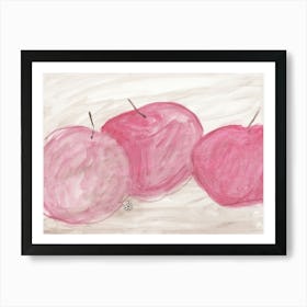 Three Apples - minimal red pink beige food kitchen still life watercolor abstract neutral Art Print