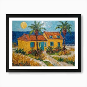 Yellow House By The Ocean Art Print