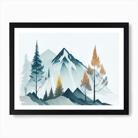 Mountain And Forest In Minimalist Watercolor Horizontal Composition 374 Art Print