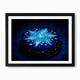 Abstract Illustration Of A Bright Blue And Black Double Star Radiating A Glow With A Pattern Of Twi Art Print