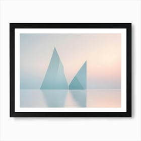 Abstract 3d Rendering Of Two Geometric Shapes In Soft Blue And Pink Hues, Reflecting In A Water Like Surface Art Print