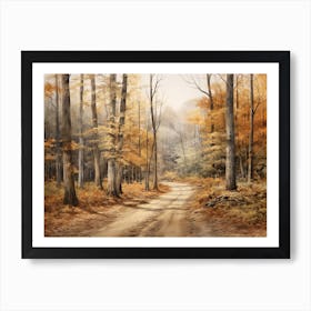 A Painting Of Country Road Through Woods In Autumn 24 Art Print