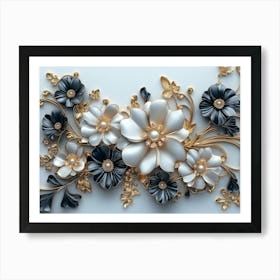 Gold And Black Flowers 2 Art Print