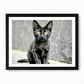 Black Cat With Yellow Eyes Art Print