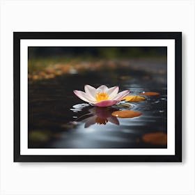 A Single Petal Floating On A Puddle Art Print