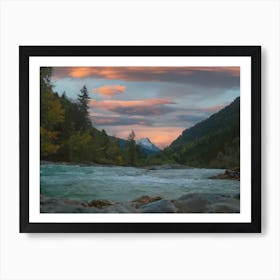 The Sunset Deposits Water And Mountains Art Print