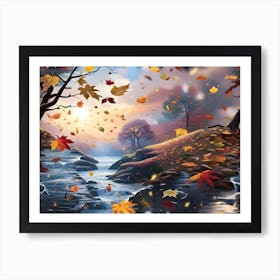 Autumn Leaves In The River Art Print