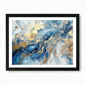 Abstract Blue Gold Painting Art Print