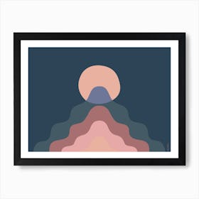 Open Your Mind Landscape Dark Blue And Pink Muted Colours Minimalist Playful Wavy Art Print