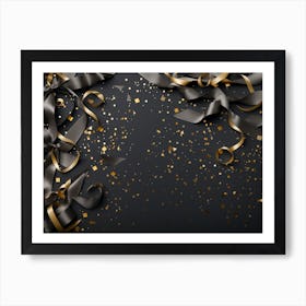 Gold Ribbons On Black Background Art Print